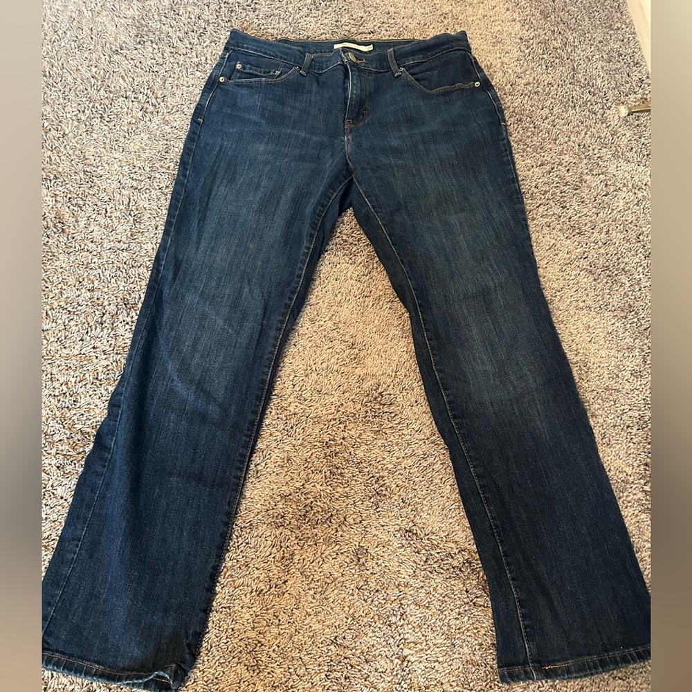 Women's Levi's 505 Straight Leg Denim Dark Blue Jeans, Size W29xL30